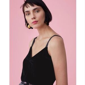 REBECCA TAYLOR BLACK VELVET SLEEVELESS  LARGE CAMISOLE TOP  SILK BLEND V-NECK